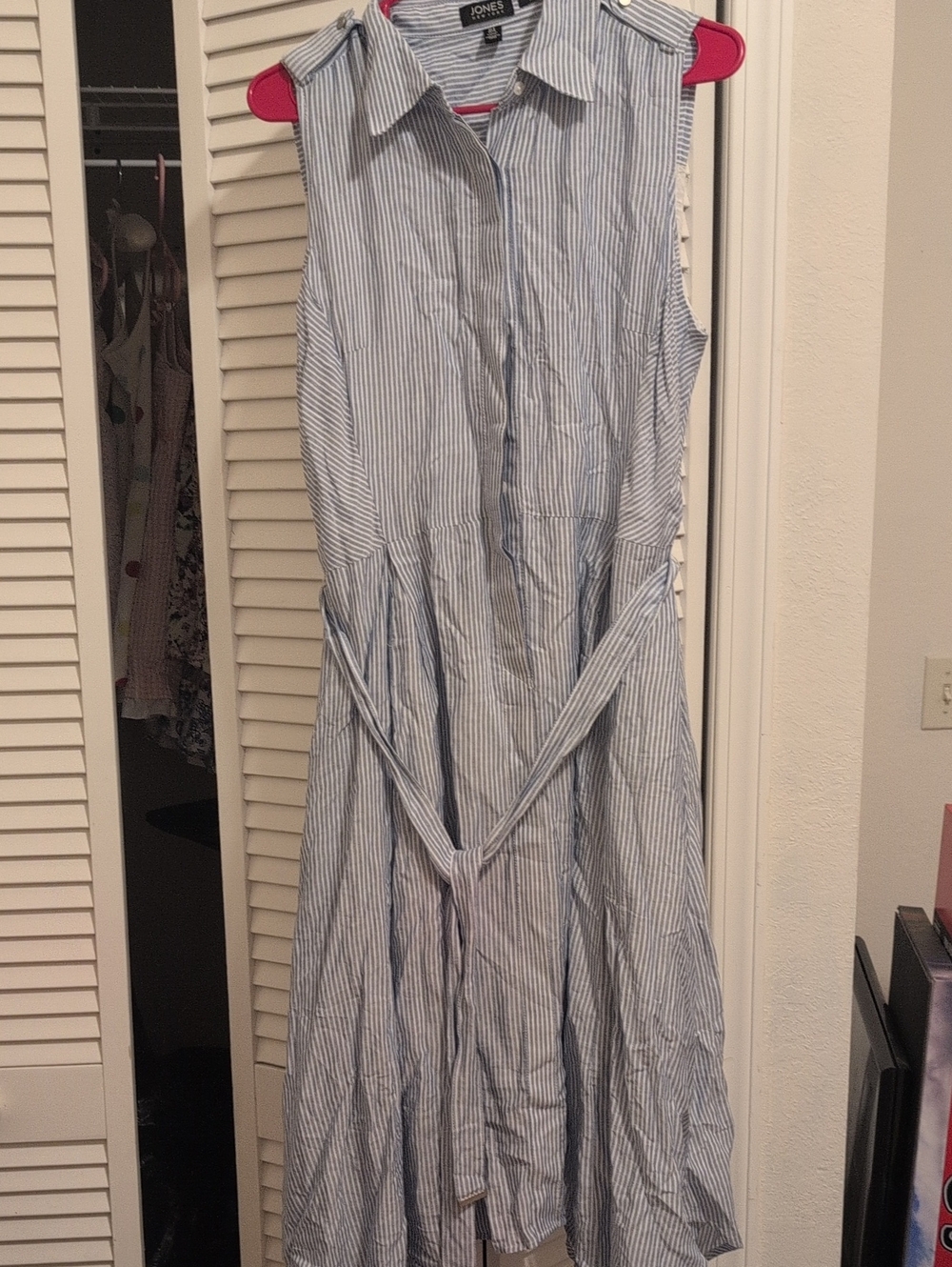 Jones New York Blue and White Striped Sleeveless Maxi Dress